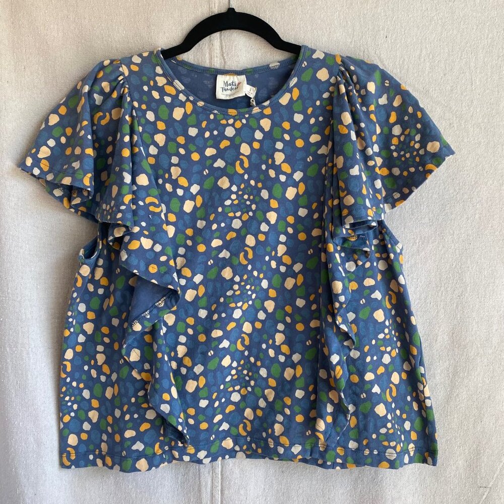 Fair Trade Mata Traders Soft Organic Cotton Jersey Flutter Sleeve Fun Print Top